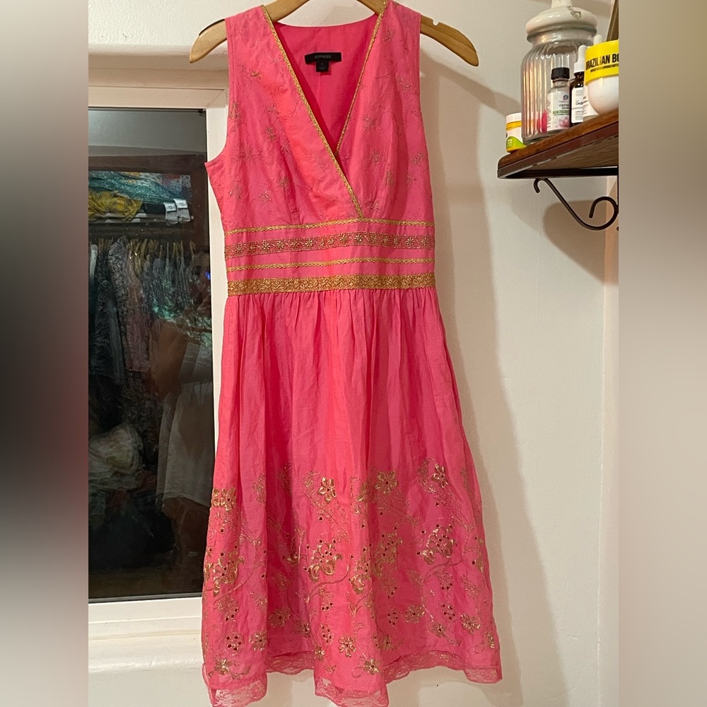 Express boho Barbiecore y2k cotton embroidered faux wrap dress size 6